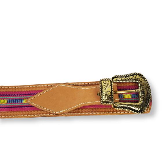 Vintage Aztec Leather Western Belt – SZ S – Boho Style-1.5" Wide - Picture 8 of 9